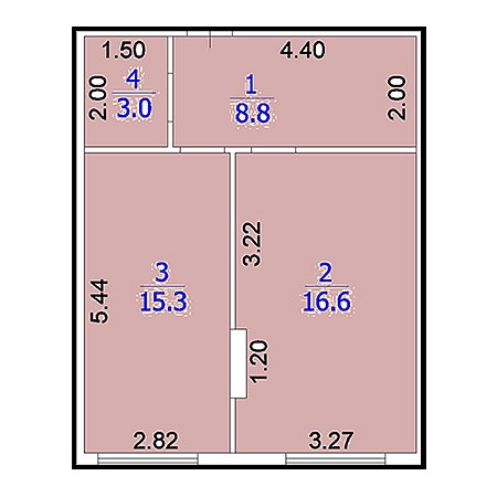 1 комнатная 43.7м²