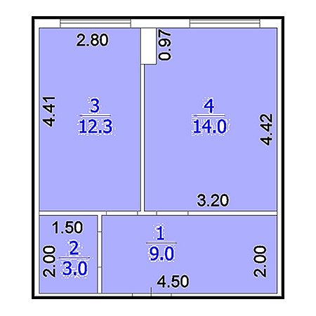 1 комнатная 38.3м²