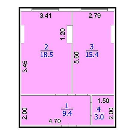 1 комнатная 46.3м²