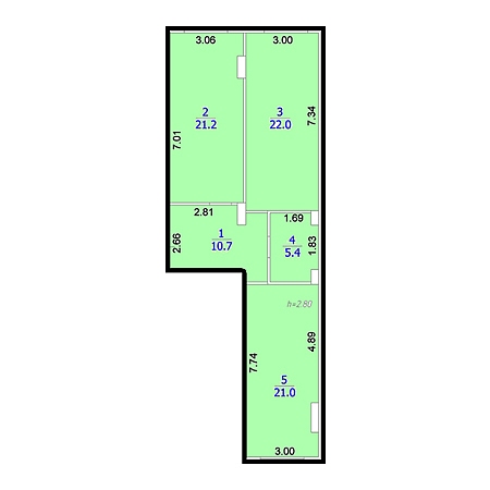 2 комнатная 80.3м²