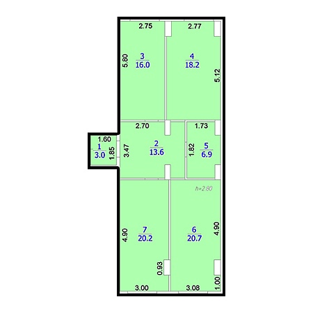 3 комнатная 98.6м²