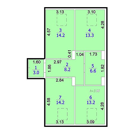 3 комнатная 73.9м²