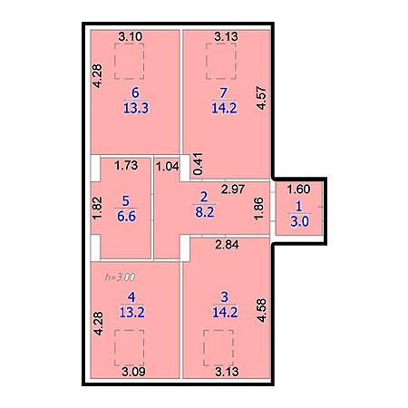 3 комнатная 72.6м²