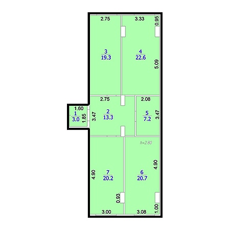 3 комнатная 106.3м²