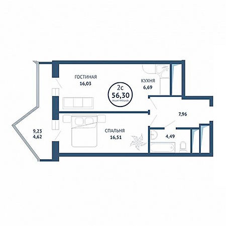 2 комнатная 56.3м²