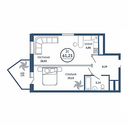 2 комнатная 61.25м²