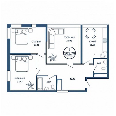 3 комнатная 101.78м²