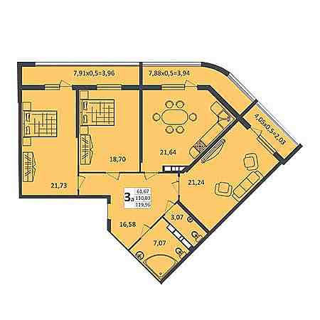 3 комнатная 119.96м²