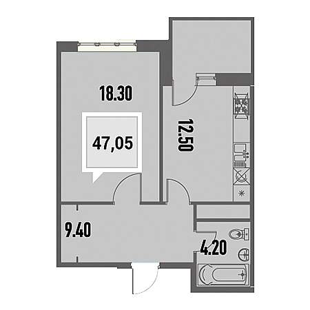 1 комнатная 47.05м²