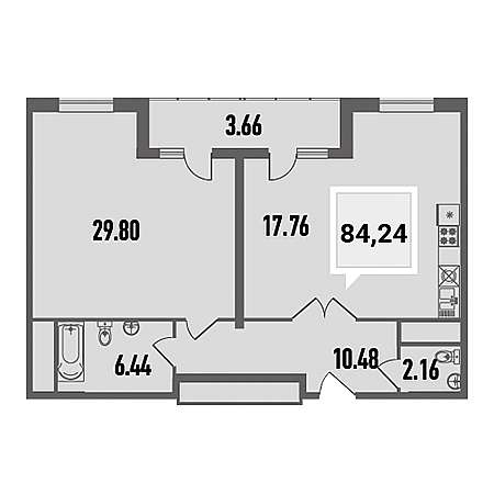 1 комнатная 84.24м²