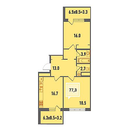 2 комнатная 77.3м²