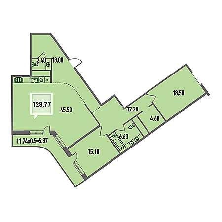 2 комнатная 128.77м²