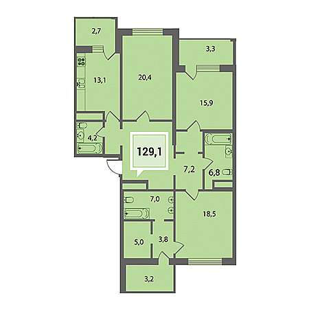 4+ комнат 129.1м²