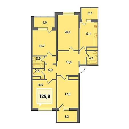 4+ комнат 129.8м²