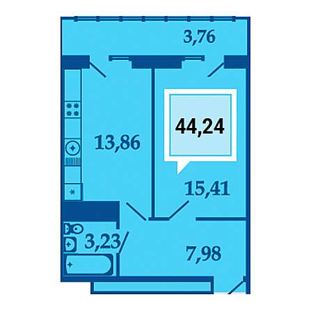 1 комнатная 44.24м²