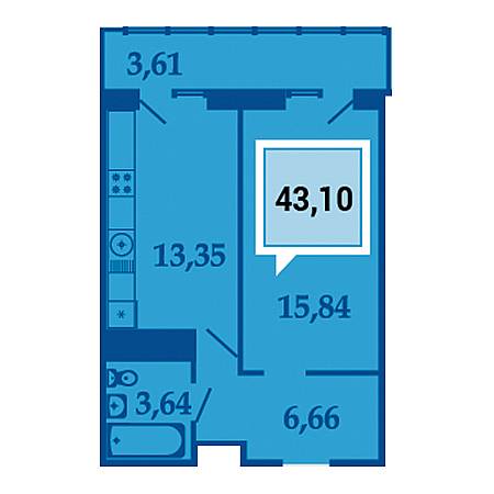 1 комнатная 41.1м²