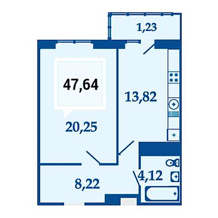 1 комнатная 47.64м²