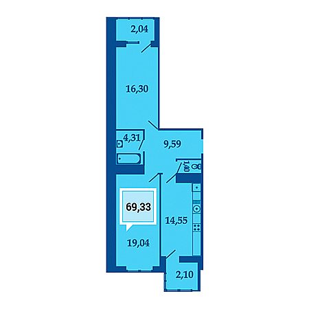 2 комнатная 69.33м²