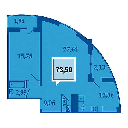 2 комнатная 73.5м²