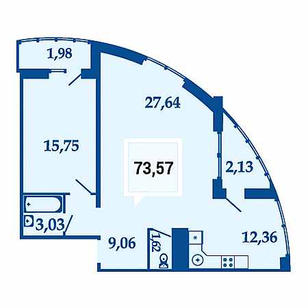 2 комнатная 73.57м²