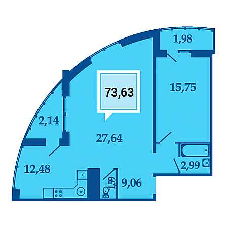 2 комнатная 73.63м²