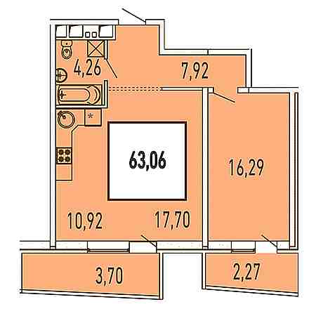 1 комнатная 63.06м²