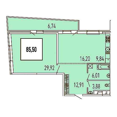 1 комнатная 85.5м²