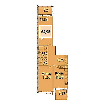 2 комнатная 64.95м²