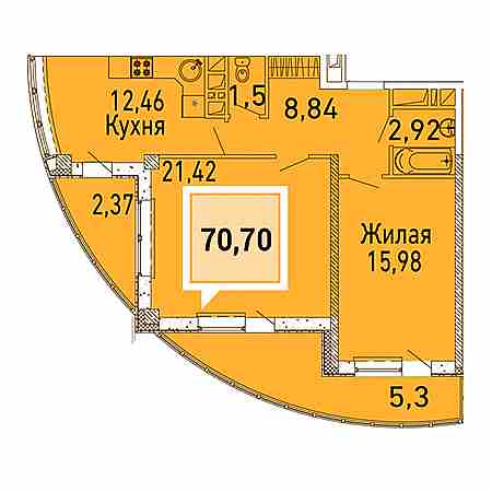 2 комнатная 70.7м²