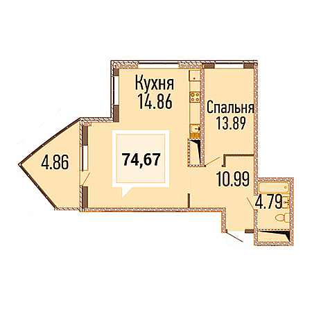 2 комнатная 74.67м²