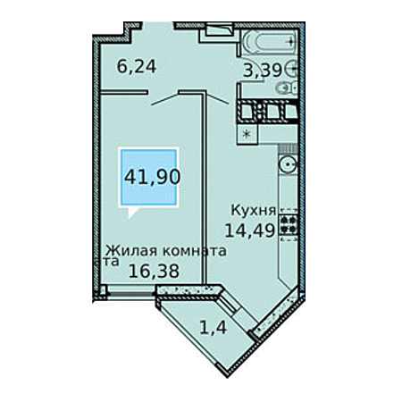 1 комнатная 41.9м²