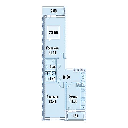 2 комнатная 70.6м²