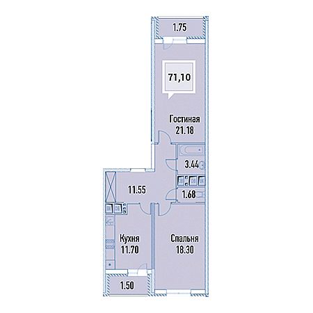 2 комнатная 71.1м²