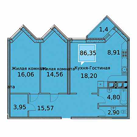 2 комнатная 86.35м²