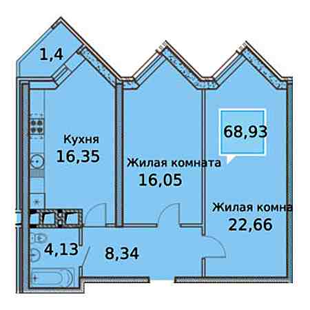 2 комнатная 68.93м²