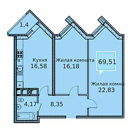 2 комнатная 69.51м²