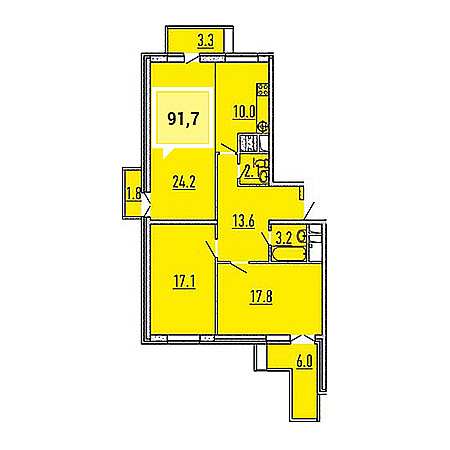 3 комнатная 91.7м²