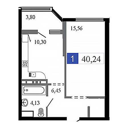 1 комнатная 40.24м²