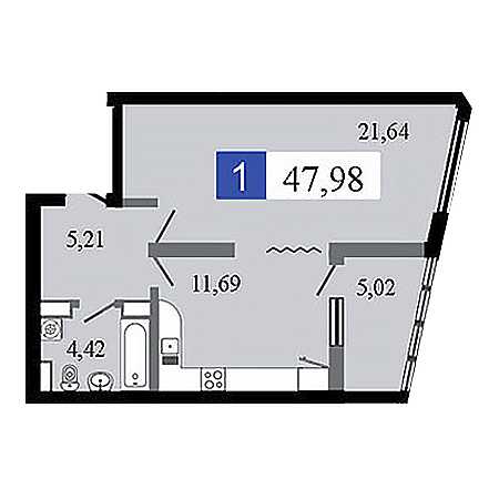 1 комнатная 47.98м²