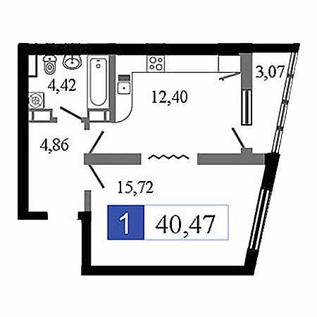 1 комнатная 40.47м²