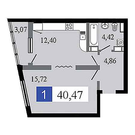 1 комнатная 40.47м²