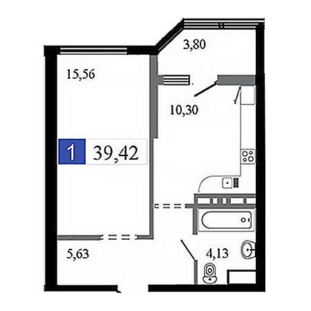 1 комнатная 39.42м²