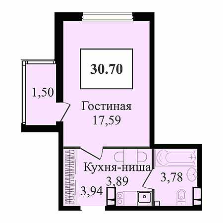 Студия 30.7м²