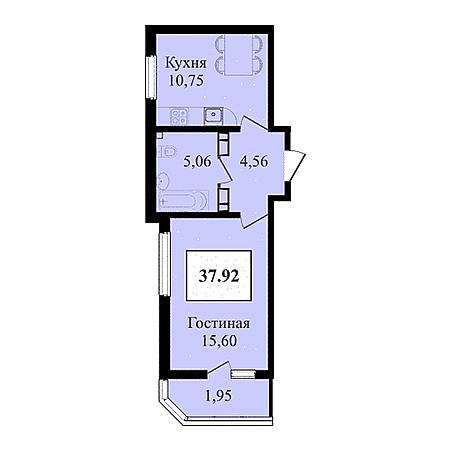 1 комнатная 37.92м²