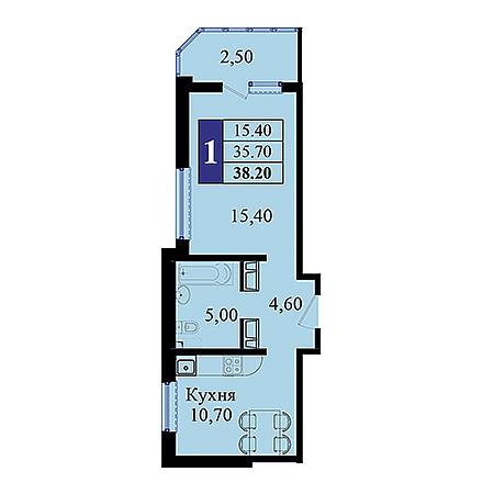 1 комнатная 38.2м²