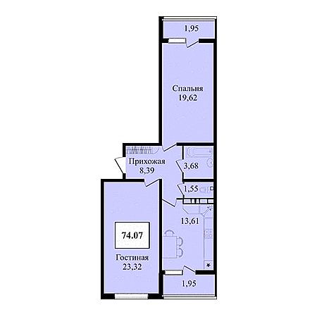 2 комнатная 74.07м²