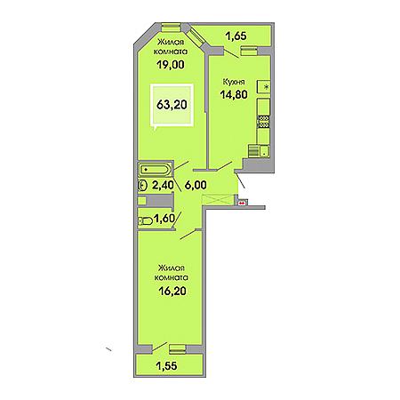 2 комнатная 63.2м²