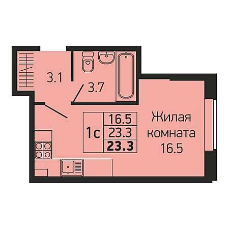 Студия 23.3м²