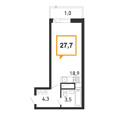 Студия 27.7м²