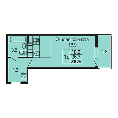 Студия 28.5м²